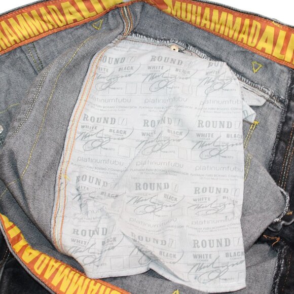 Vintage Platinum Fubu Sz 39X33 Muhammad Ali Black Wash Jeans Y2K Skater Baggy - Picture 14 of 16
